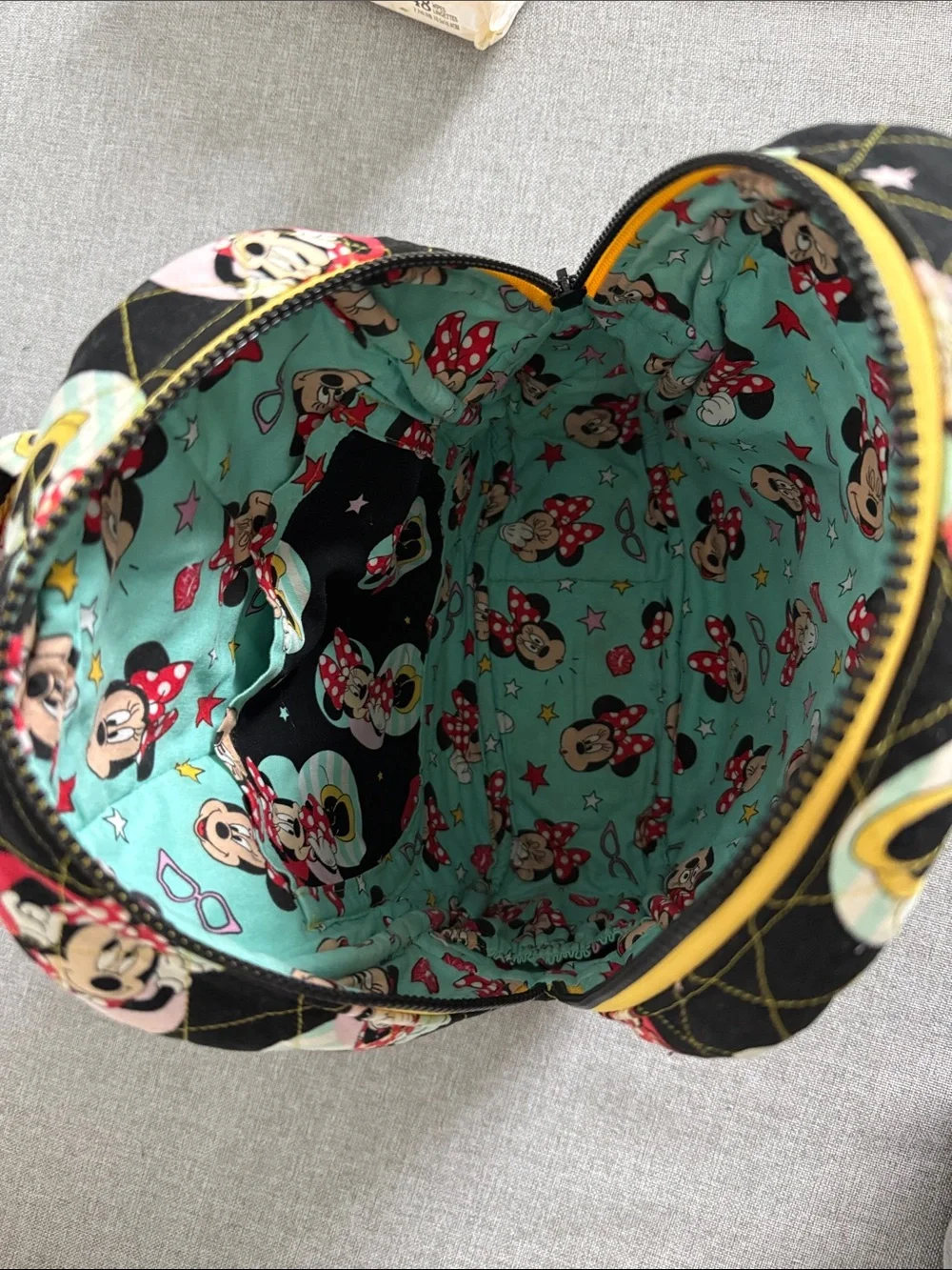 Minnie Mouse Black Quilted small Backpack with Yellow Zipper